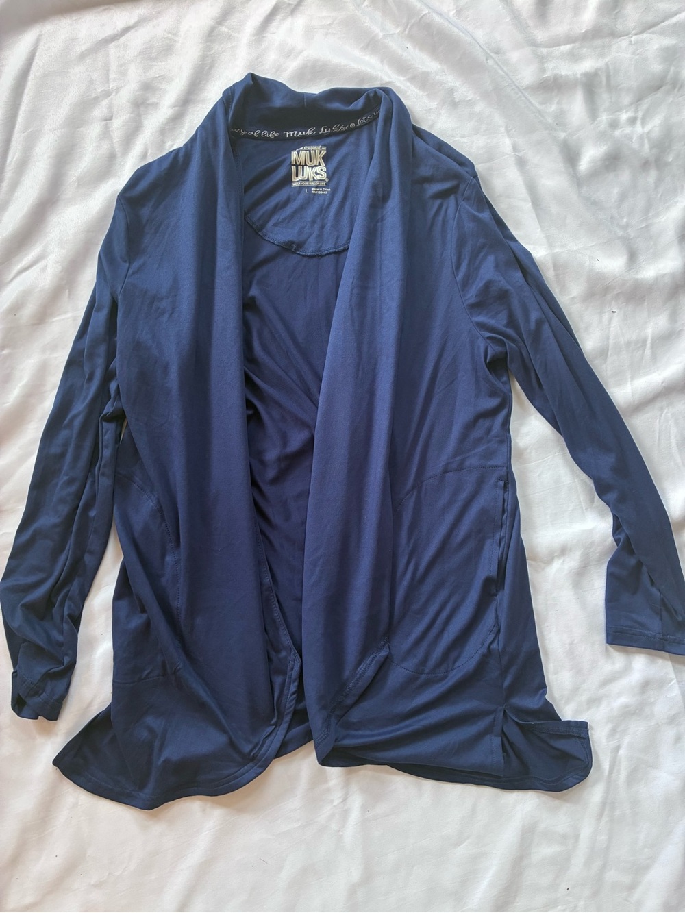 Muk Luks Navy Open-Front Drape Blazer